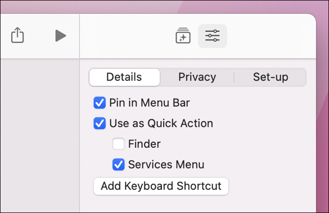 固定到菜单栏 macOS 快捷方式
