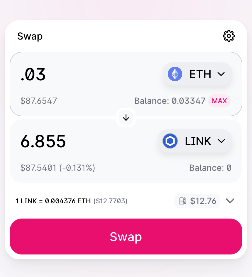 ETH 和 LINK 的 Swap 接口。