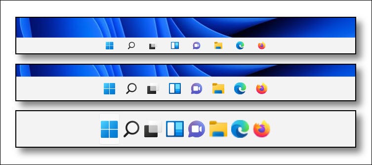 来自注册表黑客的 Windows 11 三种任务栏大小